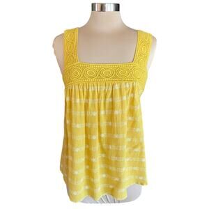 Old Navy Y2K Yellow Lace Trim Babydoll Top Size M Summer Casual Beach Vacation